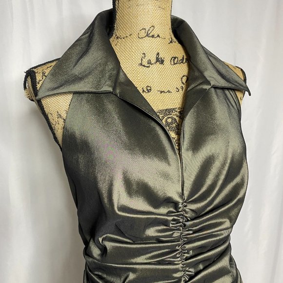 Tadashi Shoji Ruched Sleevelesss Metallic Midi Dress - Picture 2 of 7